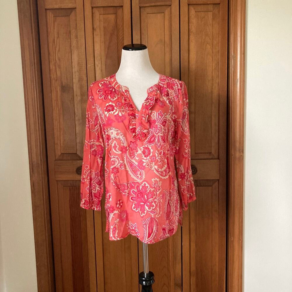 Talbots Bright Coral Cotton Pullover Top, Size S